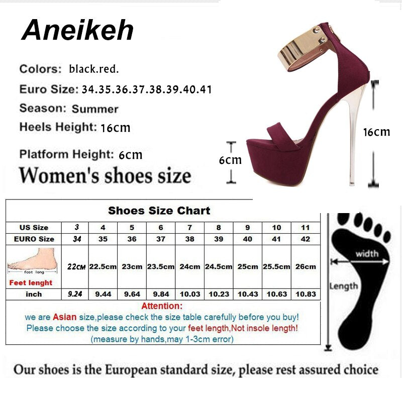 Aneikeh Ankle Strap Heels Plateau Sandalen Party Schuhe für Damen Hochzeit Pumps 16cm High Heels Pailletten Gladiator Sandalen Schwarz