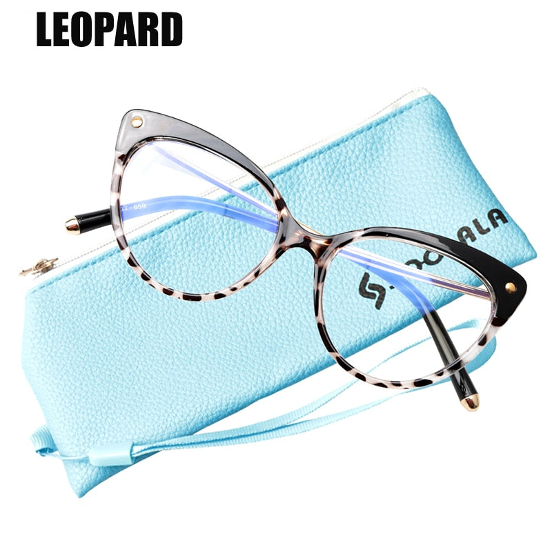 SOOLALA Anti Blue Ray Glasses Computer Glasses TR90 Cat Eye Blue Light Blocking Women Semi-Rimless Anti Fatigue Goggles Glasses