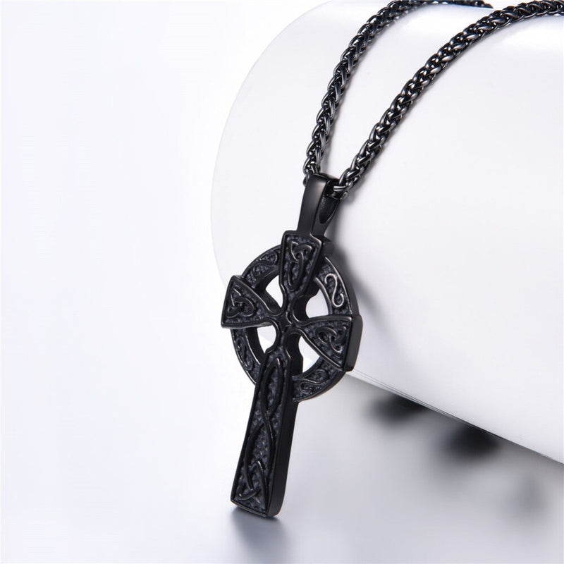 U7 Cross Irish Knot Necklace for Men Stainless Steel Triquetra Viking Triple Horn Of Odin Jewelry Necklace &amp; Pendant P754
