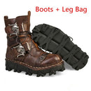 Bundle 2 (2 items) - Handmade Leather Skull Boots, High Quality Leg Bag