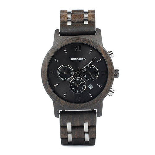 BOBO BIRD Wooden Men Watch Wooden Stainless Steel Date Quartz Chronograph Watches Luxury Men&