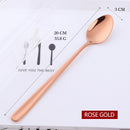 Stainless Steel Ice Spoon 8 Colors Dessert Scoop for Ice Cream Long Handle Honey Spoons Set Gold Yogurt Stirring Tools Mixing