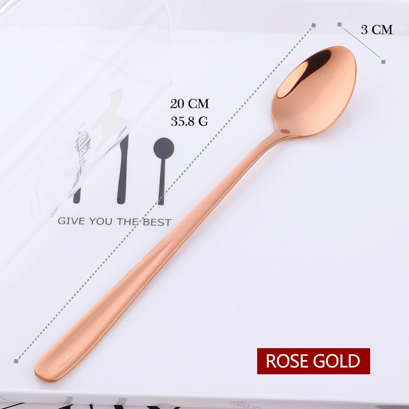 Stainless Steel Ice Spoon 8 Colors Dessert Scoop for Ice Cream Long Handle Honey Spoons Set Gold Yogurt Stirring Tools Mixing