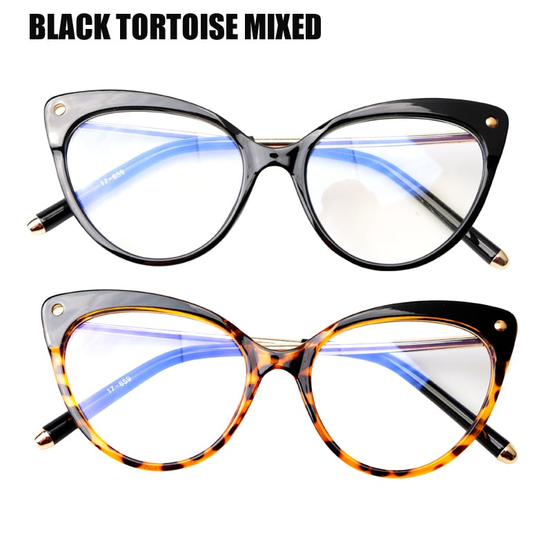 SOOLALA Anti Blue Ray Glasses Computer Glasses TR90 Cat Eye Blue Light Blocking Women Semi-Rimless Anti Fatigue Goggles Glasses