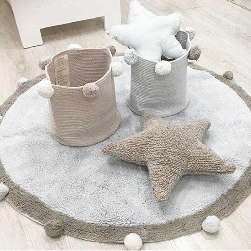 Round Rug Tapete Infantil Nordic Soft Cotton Fluffy Floor Mat Rugs Kilim for Baby Children Bedroom Living Room Pink Grey Blue