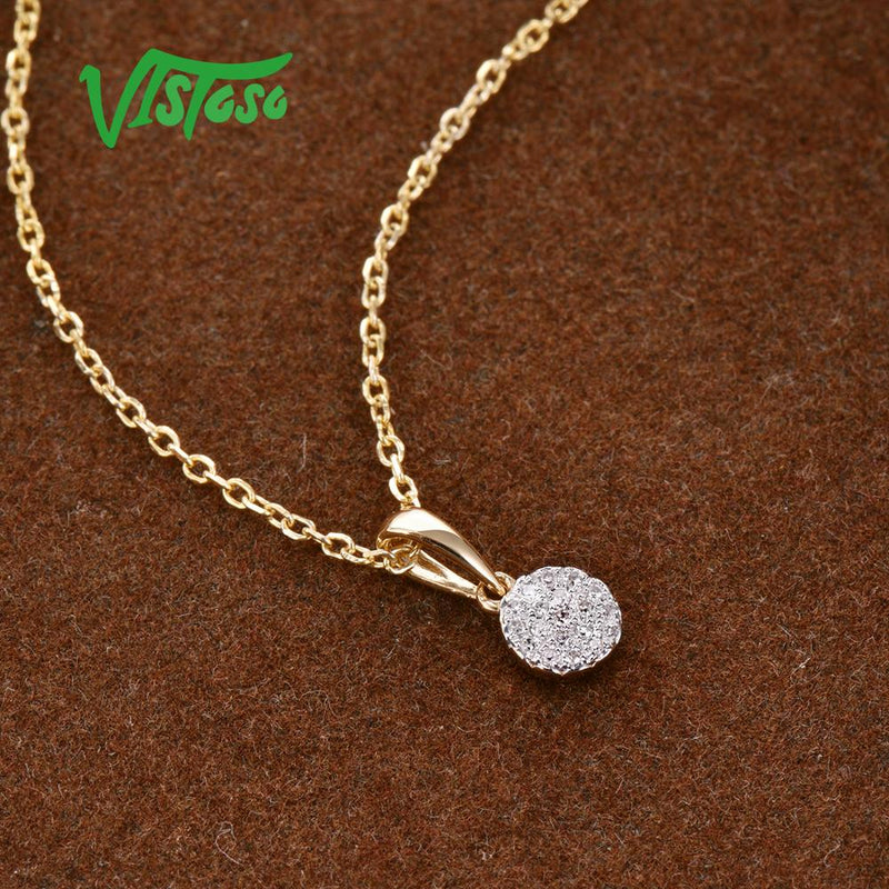 VISTOSO Gold Pendants For Women Authentic 14K 585 Yellow Gold Small Round Circle Sparkling Diamond Necklace Pendant Fine Jewelry