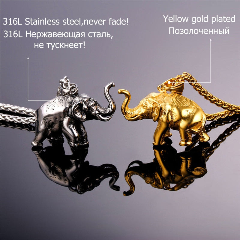 U7 Edelstahl Gold Farbe Elefant Halskette Trendy Männer Schmuck Charm Anhänger &amp; Kette Tier Glück Schmuck Geschenk P755