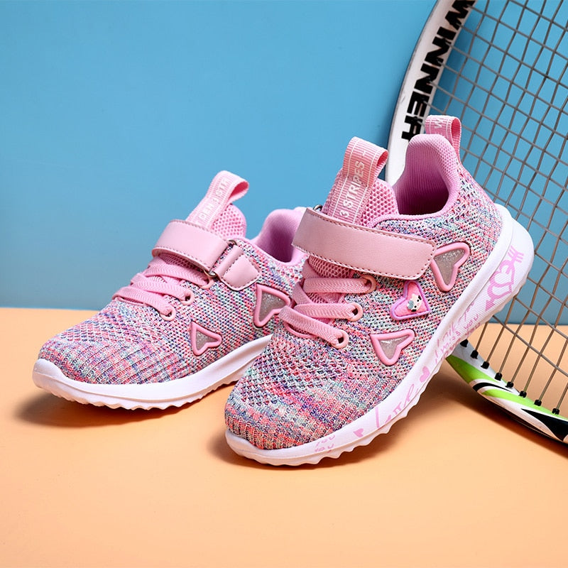 ULKNN Girls Sports Shoes spring New Children&#39;s Double Net Breathable Big Kids Students Pink Wild Children&#39;s Shoes Casual  26-37