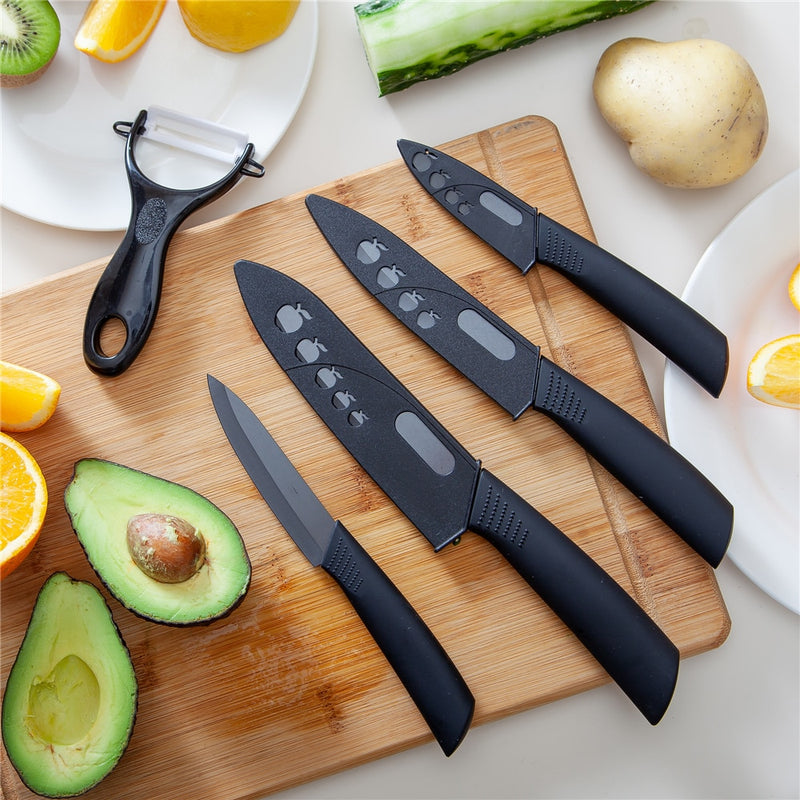 Cuchillos de cerámica Cocina 6 "Chef's, 5" Santoku, 4 "Utilidad, 3" Pelar, Set + pelador Cook Set Zirconia Blade Fruta Vegetal Chef Knife