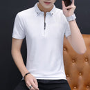 Liseaven Men 2019 Turn-down Collar T-Shirts Slim Fit Cotton T Shirts Solid Color Short T-Shirt Men's Casual Shirt Homme