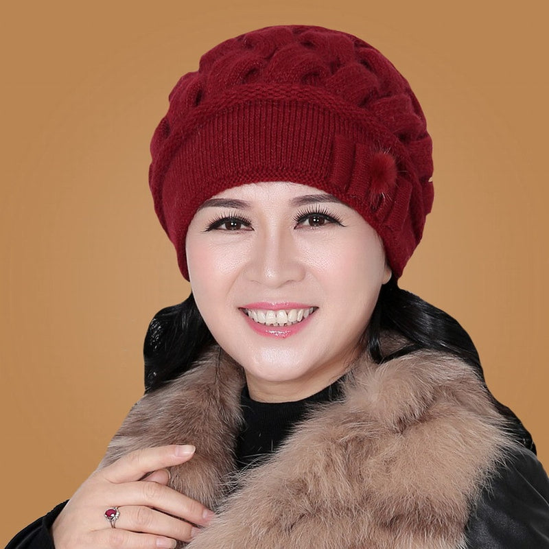 Sombrero de lana de conejo Kagenmo, sombrero de hilo de punto, sombrero de anciano, sombrero de invierno para mujer, boina cálida de invierno para mujer, gorro de piel térmica