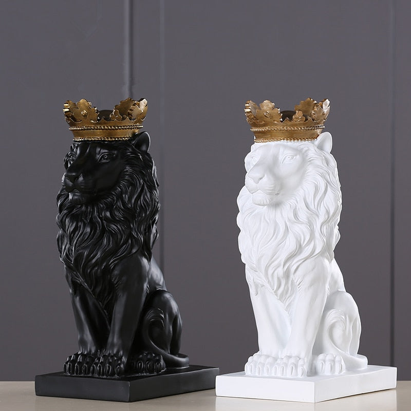 Moderne Tierstatue aus Harz, goldene Krone, schwarzer Löwe, Figur für Heimdekoration, Zubehör für Wohnzimmer, Schreibtisch, Heimdekoration