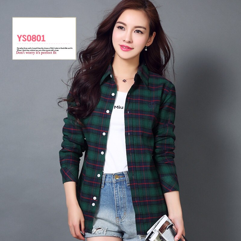 S-4XL Frauen Baumwollhemd Frühling Herbst Winter 2022 Neue Casual Langarm Gebürstet Plaid Streifen Shirts Mädchen Tops Bluse Weiblich