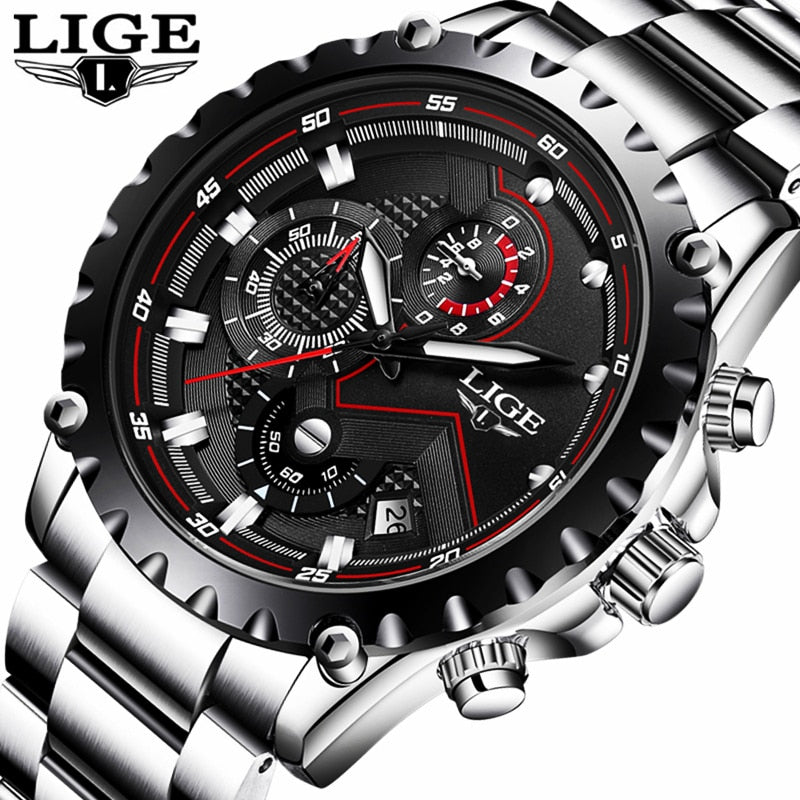 Marca LIGE, relojes de moda para hombre, reloj deportivo de cuarzo resistente al agua para hombre, reloj militar de acero completo, relojes de pulsera, reloj Masculino