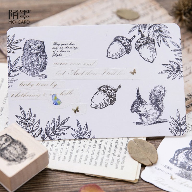 Vintage cute forest animal plants decoration stamp wooden rubber stamps for scrapbooking stationery DIY craft standard stamp