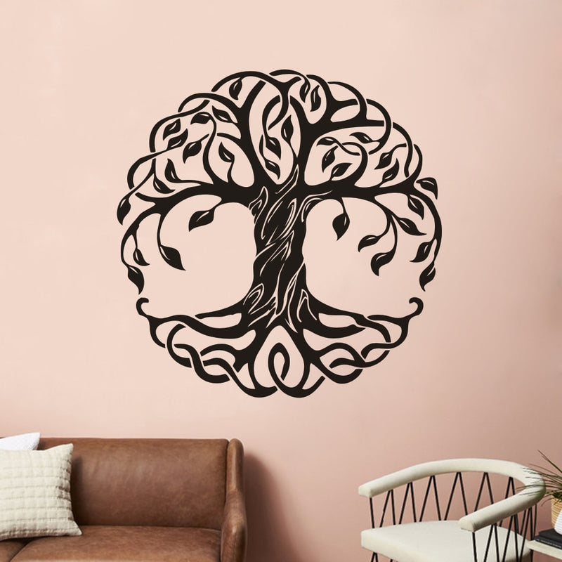 Mandala Circle Trees Vinyl Wall Decals Home Decor Fitness Yoga Tree Wall Sticker Tree Of Life Yoga Studio Wall Murals AZ044