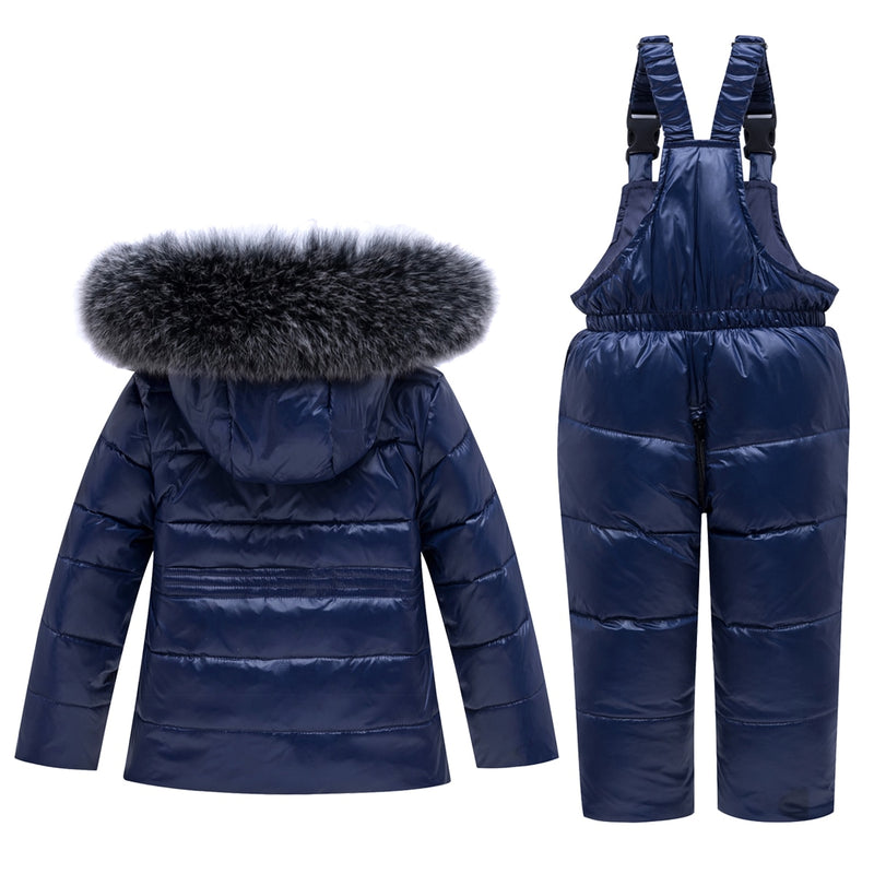 Traje de esquí de invierno para niños, conjunto de ropa cálida a prueba de viento para niños, chaqueta + mono, conjunto de ropa para niños de 0 a 4 años, trajes de nieve para niños, piel Real