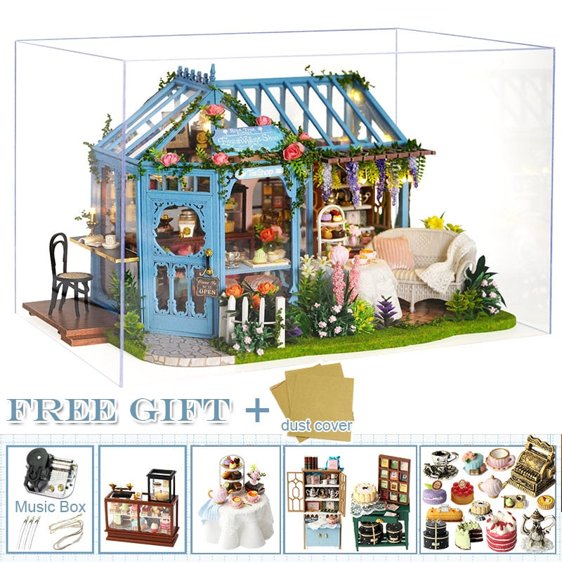 CUTEBEE DIY Puppenhaus Holz Miniatur Mini Puppenhaus mit Garten zum Bauen von Möbeln Kit Casa Spielzeug für Kinder Geburtstagsgeschenk