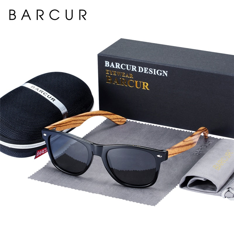 BARCUR Natural Zebra Wood Sun Glasses Polarized Sunglasses Wood Rectangle Mirror Lens Driving UV400 Men Women Eyewear