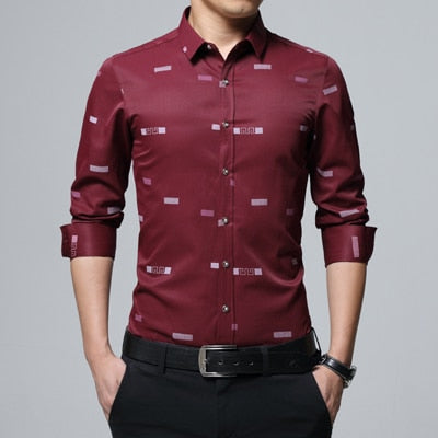 MIACAWOR Neue Männer Freizeithemden Mode Druck Camisa Masculina Slim Fit Langarm Camisa Soziale Männer Kleidung Plus Größe 5XL C379
