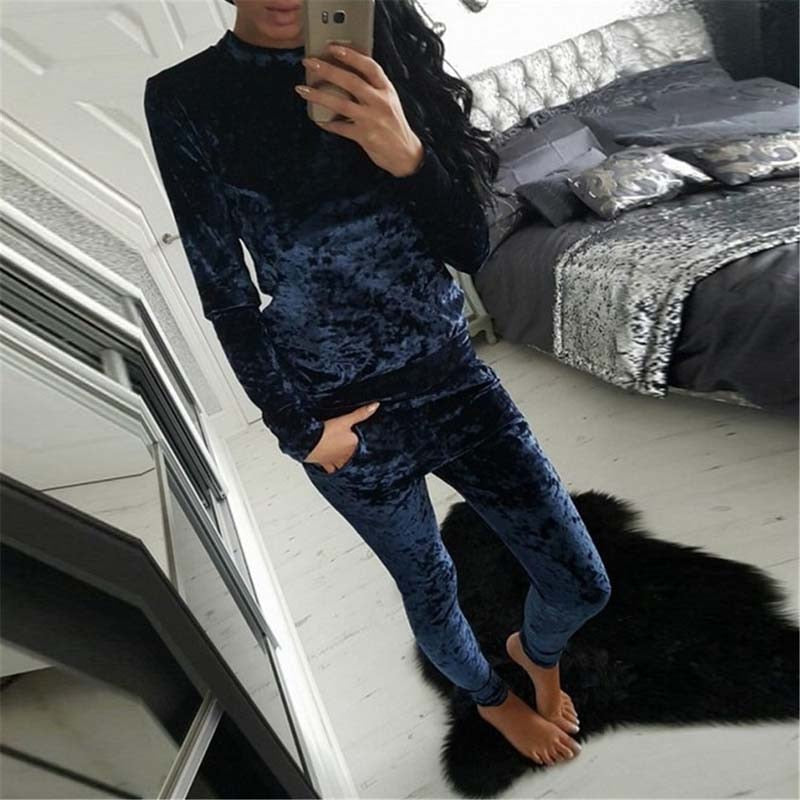 2022 Autumn Velvet Tracksuit Women Sets Two Piece Winter Velour Tracksuit Ladies Sweat Suit 2 Piece Outfits For Women Sweatshirt