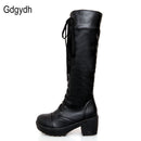 Gdgydh, botas hasta la rodilla de talla grande 43 con cordones para mujer, zapatos de tacón cuadrado blanco a la moda de cuero suave para otoño, gran oferta de invierno para mujer