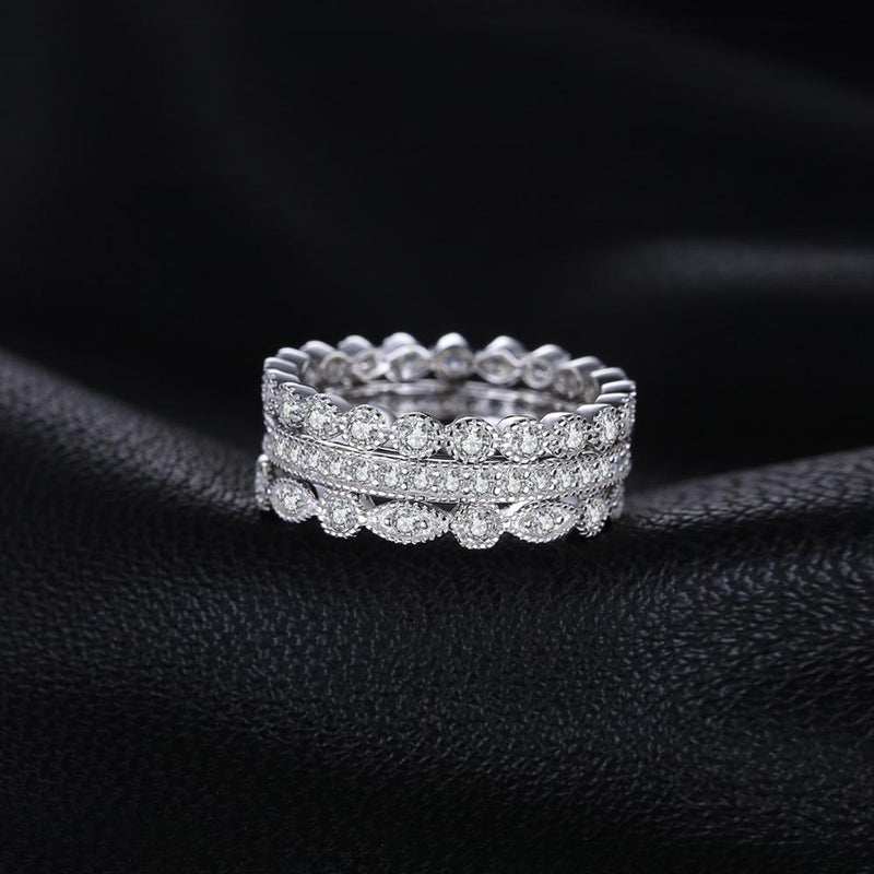 JewelryPalace Anillo de plata de ley 925, juego de anillos apilables de circonita cúbica, anillos de boda, anillos de diamantes simulados para mujer