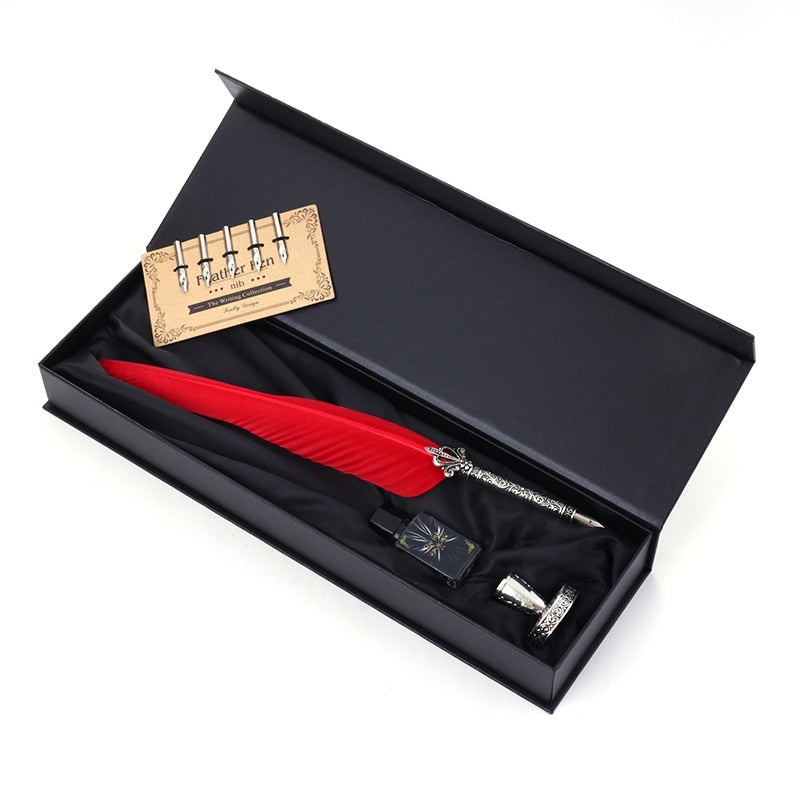 Fountain Pen Suit Vintage Dip Feather Pen Writing Ink Set with Gift Box Stationery Antique Calligraphy Pen Office Supplies Gifts