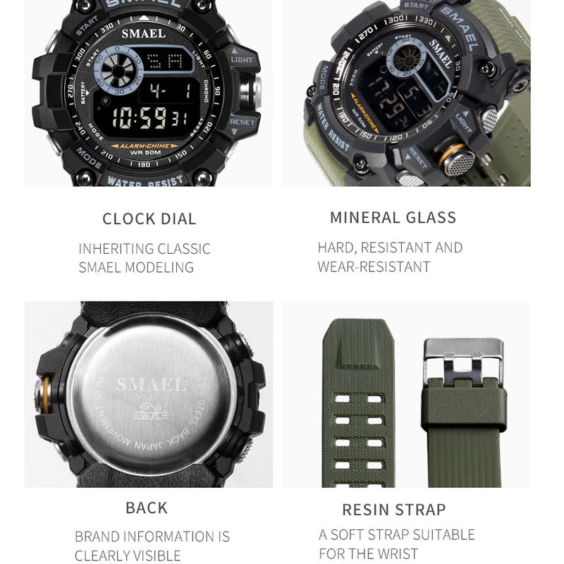 Relojes digitales militares SMAEL para hombre, reloj resistente al agua con alarma, reloj de pulsera deportivo con luz trasera LED, reloj de cuenta atrás cronógrafo para hombre 8010