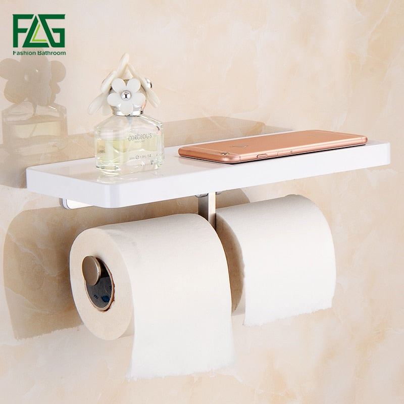 Soporte de papel higiénico FLG montado en la pared con ABS blanco y soporte de papel de rollo doble de acero inoxidable accesorios de baño G163