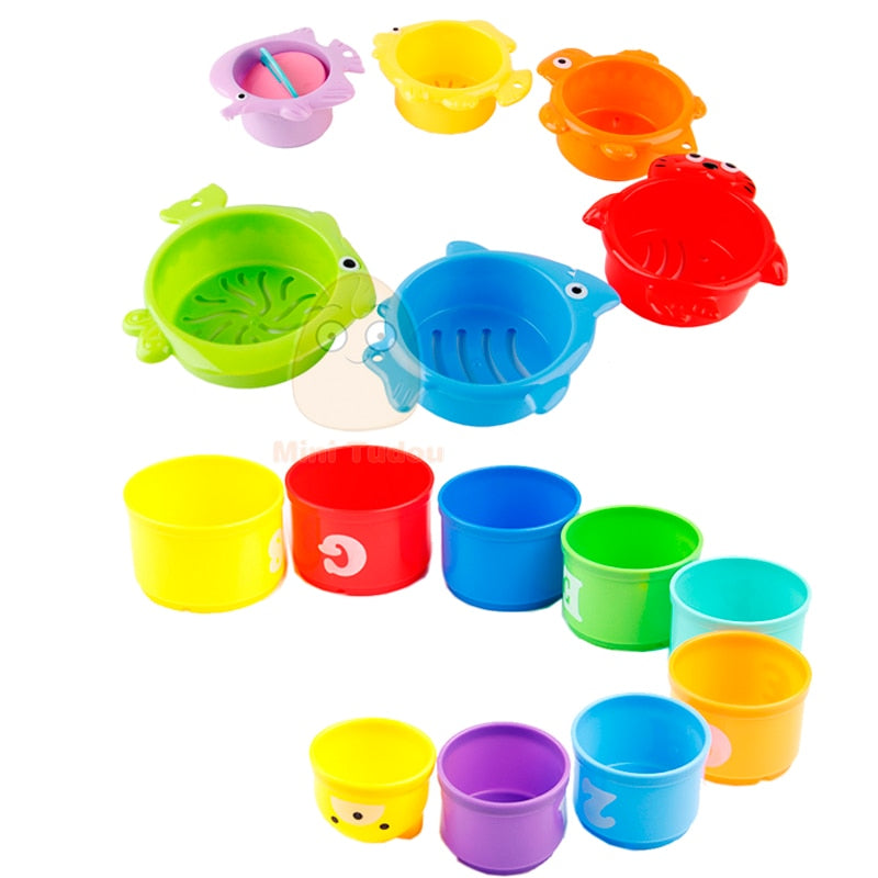 Stack Cup Educational Baby Toys Rainbow Color Figures Folding Tower Funny Puzzle Piles Stacking Cup Letter Toy Kids Water Toys