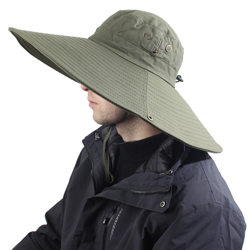 Sombrero de sol de ala ancha de 16cm de largo, sombrero de Safari transpirable para hombres y mujeres, sombrero Boonie de verano, gorra de protección UV, senderismo, pesca, sombrero de cubo para la playa