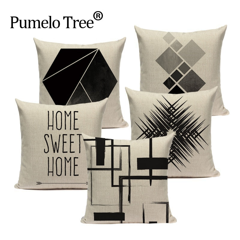 Pop geometrischer Tier-Kissenbezug, schwarz-weißes Leinenkissen, dekorativer Kissenbezug, quadratisch, hochwertiger Druck, individuelles Dekokissen