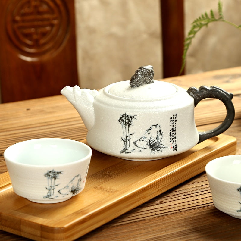 Exquisito juego de té Ge Kiln, juego de té Kung fu para té Puer, juego de té de cerámica de viaje, una tetera de 170 ml y dos tazas de 35 ml