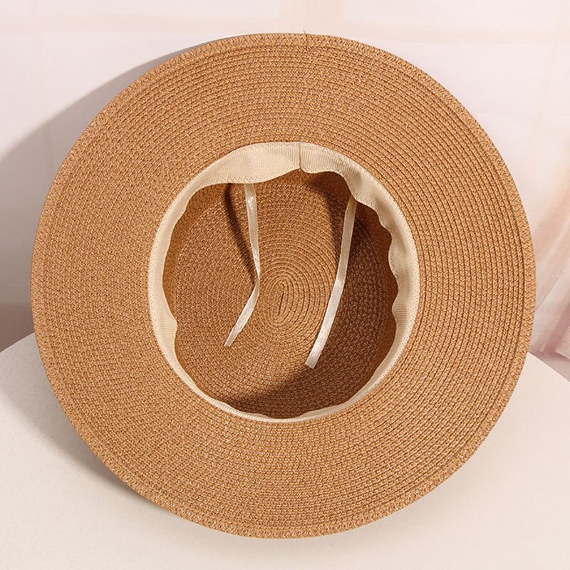 Spring Summer New Retro Gold Braided Flat Head Straw Hat Lady Wide Eaves Sunscreen Sun Hat Diamond Cap 2019 Hot