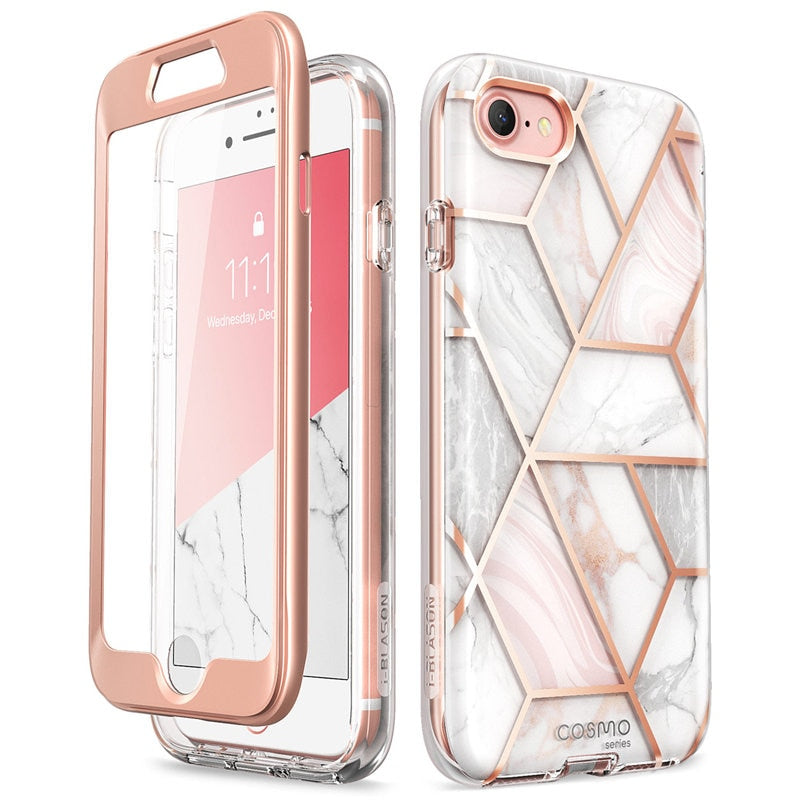 For iPhone SE 2022/2020 Case For iPhone 7/8 Case I-BLASON Cosmo Full-Body Marble Bumper Cover WITH Built-in Screen Protector