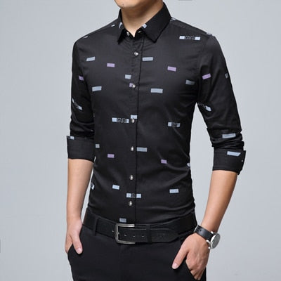 MIACAWOR Neue Männer Freizeithemden Mode Druck Camisa Masculina Slim Fit Langarm Camisa Soziale Männer Kleidung Plus Größe 5XL C379