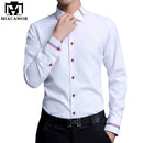 MIACAWOR Frühlings-Langarmhemden Herrenmode Oxford Camisa Masculina Slim Fit Freizeithemd Weiß C274