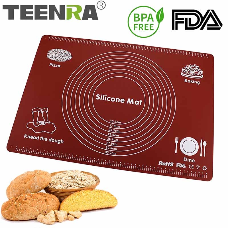 TEENRA Silicone Pastry Mat Large Size Non-stick Baking Cooking Mat Silicone Rolling Dough Mat Baking Sheet Oven Liner Bakeware