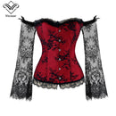 Corsé Steampunk de Halloween para mujer, corpiño Sexy de manga larga, corsé rojo con cordones, corpiño para fiesta, Club, boda, Tops de talla grande S-6XL