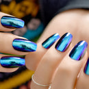 Super Holographice Coffin Nails Mirror Blue Chrome Sparkly Ballerina Fake Nails Mittelgroße Maniküre-Spitzen mit Klebeaufkleber