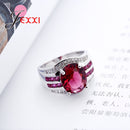 Anillos de cristal rojo clásico Compromiso de boda Anillos de plata esterlina 925 pura para mujeres Accesorio de último estilo