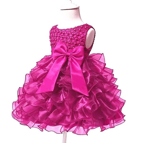 Tutu Beading Flower Baby Girl Dress For Wedding Party Sleeveless Infant Baby Dresses For 1st Birthday Toddler Baptism Clothes