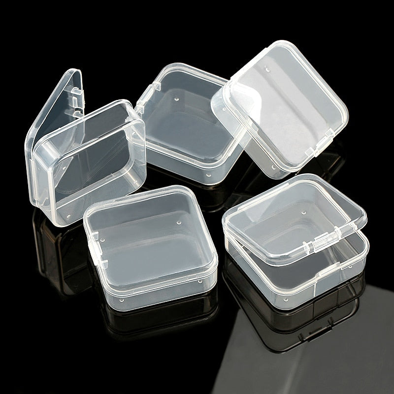 Caja de almacenamiento de plástico cuadrada de 5,5x5,5x2,1 cm, contenedor de joyería, caja cuadrada transparente, contenedor para cuentas de joyería, pendientes