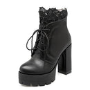 Gdgydh 2022 Herbst Frauen Schnürung Plateaustiefel High Heels Weibliche Schwarze Plateauschuhe Frühling Kurze Stiefel Damen Schuhe für Party