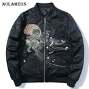 Aolamegs Jacken Herren Japanische Stickerei MA1 Jacke Trainingsanzug Mäntel Hip Hop Stehkragen Lässig Gemütlich Herren Windjacke Streetwear