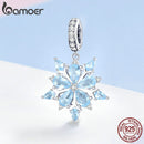 BAMOER Hochwertiger 925er Sterlingsilber Winter Schneeflocke Blau CZ Eleganter Charms Anhänger passend für Halsketten Anhänger Schmuck SCC940