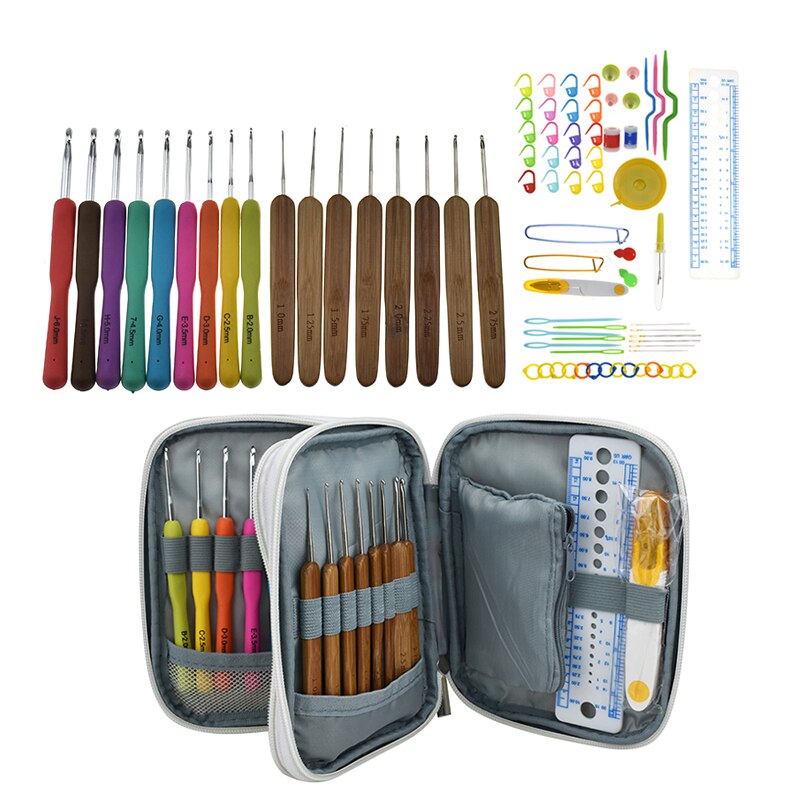 KOKNIT Crochet Hook Needle Set 8pcs Bamboo Knitting Needles 9 Pcs Ergonomic Crochet Hooks For Knitting With Bag