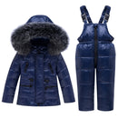Traje de esquí de invierno para niños, conjunto de ropa cálida a prueba de viento para niños, chaqueta + mono, conjunto de ropa para niños de 0 a 4 años, trajes de nieve para niños, piel Real