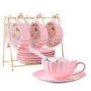1-6 STÜCKE Rosa Romantischer Kürbis Kaffeetasse Set Küchenzubehör Bone China Keramik Teetasse Organizer Englisch Nachmittag Roter Tee